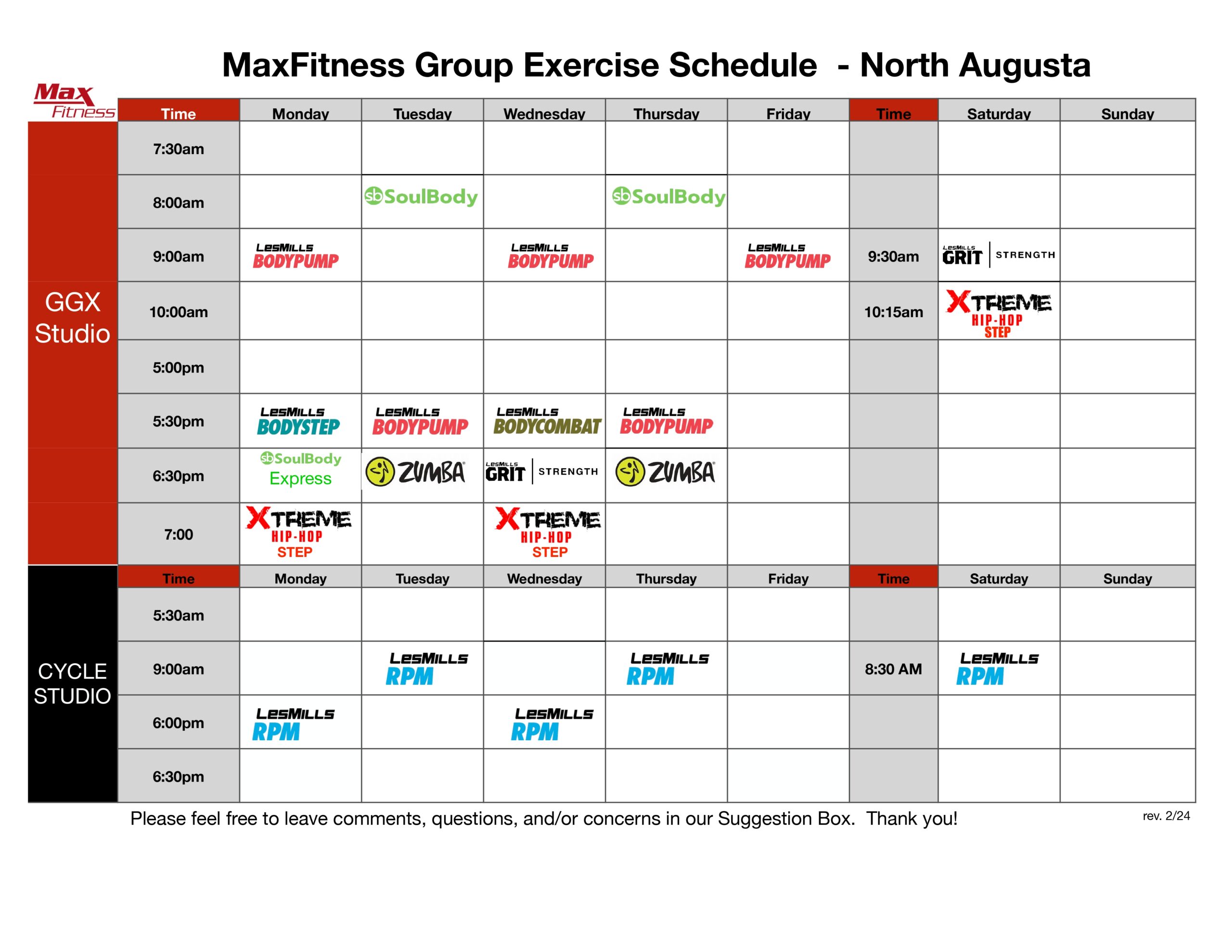 Maxfitness gx schedule north augusta 2023 schedule rev 2 24 scaled - max fitness - north augusta